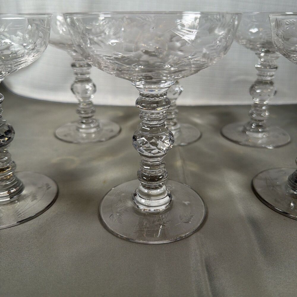 Set of 6 Vintage Duncan & Miller Alhambra Etched Crystal Champagne/Tall Sherbet